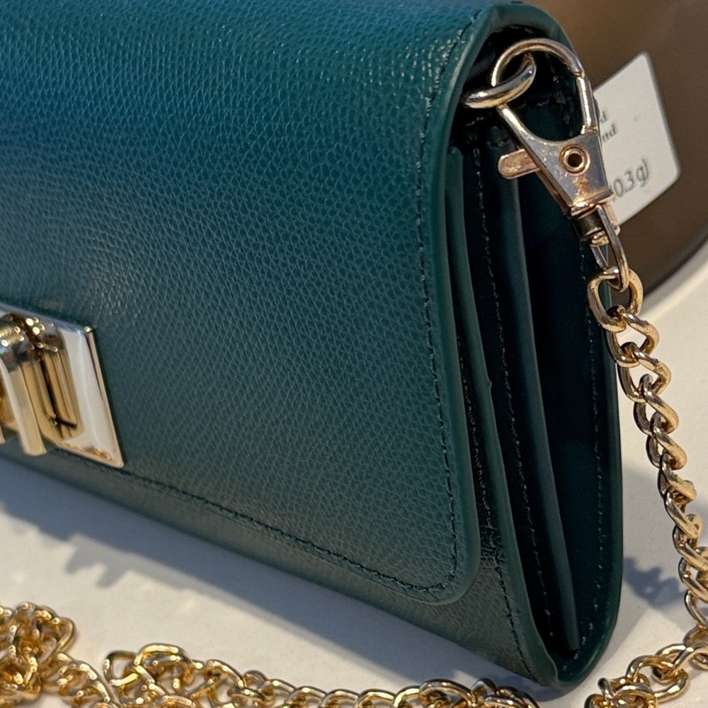 Furla Teal Clutch with Gold Chain - Picture 4 of 9